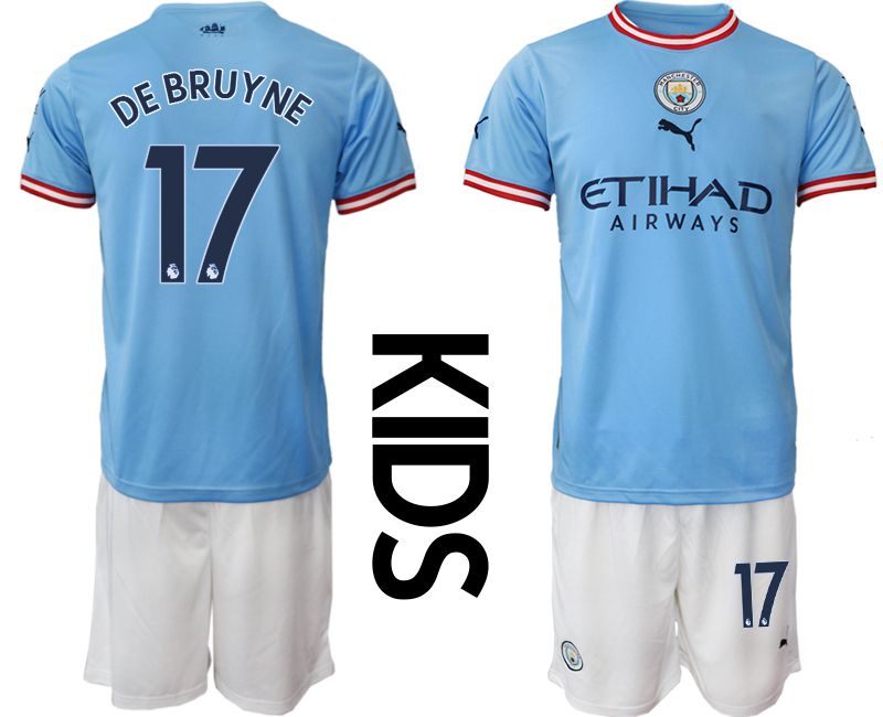 Youth 2022-2023 Club Manchester City home blue #17 Soccer Jersey